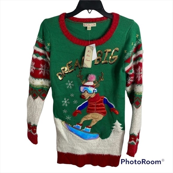 Ugly Christmas Sweater Dress NWT Medium Reindeer Women’s - Picture 1 of 9
